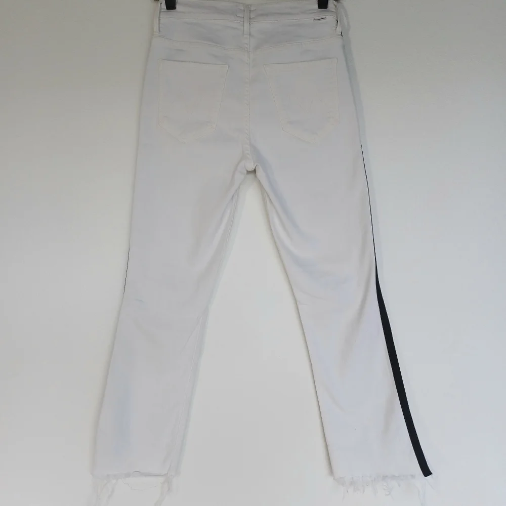 Mother Jeans The Insider Crop Step Fray in White with Black Stripes - Picture 6 of 16